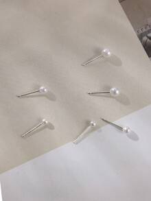 1套白色珍珠設計簡約風格塑料女士耳釘配件,女士耳環套裝（單個包裝）含耳釘後盾 - 彩色 - 查看 2