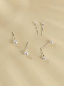 1套白色珍珠設計簡約風格塑料女士耳釘配件,女士耳環套裝（單個包裝）含耳釘後盾 - 彩色 - 查看 4