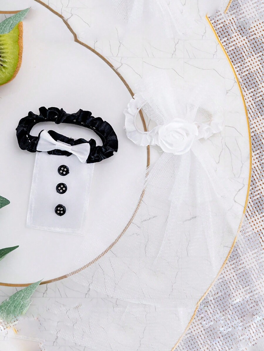 1set/2pcs Diy Bride & Groom Wine Glass Sleeves, Champagne Glass Covers