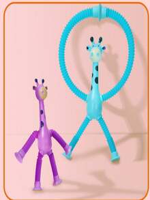 1個發光長頸鹿拉伸棒玩具拼圖卡通吸盤親子互動發洩玩具 - 藍色 - 查看 6