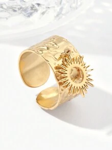 1pc Titanium Steel Sunburst Open Ring - Gold - View 1