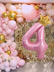 40 英寸婴儿粉色铝箔 0-9 马卡龙数字气球配迷你金色皇冠，适用于主题生日派对装饰订婚周年纪念婚礼装饰婴儿淋浴空气球 - 彩色 - 查看 6
