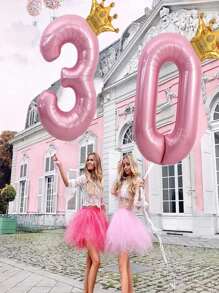 40 英寸婴儿粉色铝箔 0-9 马卡龙数字气球配迷你金色皇冠，适用于主题生日派对装饰订婚周年纪念婚礼装饰婴儿淋浴空气球 - 彩色 - 查看 3