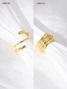 1 件創意時尚銅材質捲繞紋理女士戒指,休閒,約會,度假禮物 - 金黃色 - 查看 1