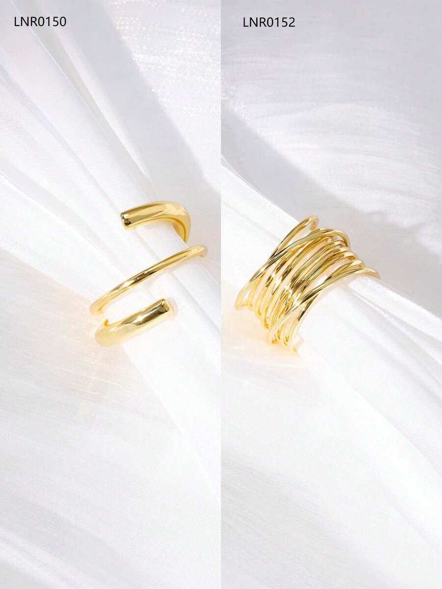 1 件創意時尚銅材質捲繞紋理女士戒指,休閒,約會,度假禮物 - 金黃色 - 查看 1