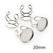 2入組圓形/橢圓形/正方形厚不銹鋼可調戒指托,蛋白石空底基座diy珠寶製作配件 - Thick Rings - 查看 20