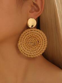 1pair Women's Multicolor Woven Large Round Disc Dangle Earrings - Multicolor - View 2