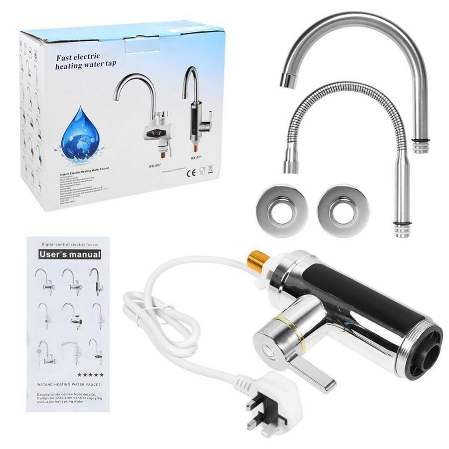 Electric Heating Tap Kitchen Bathroom Fast Instant Hot Water Heater Faucet 360° - Silver - View 1