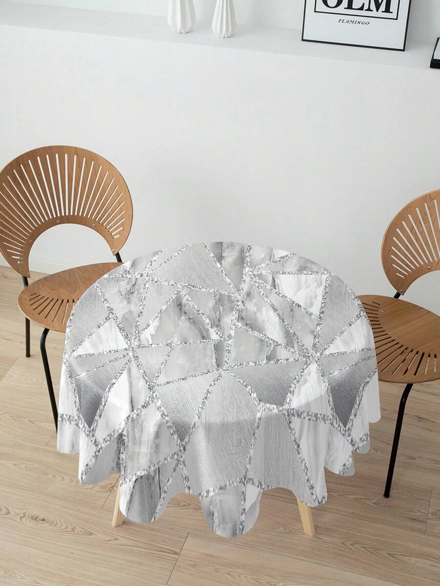 1pc Marble Texture Pattern Digital Print Round Tablecloth - Various Colors - View 1