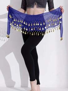 1個女性肚皮舞鎖鏈、舞會服裝、蘇芳蝶結臀部裙裝飾、波希米亞風格的薄紗腰封 - 藍色 - 查看 3