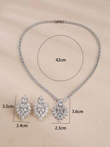 3入組時尚羽毛造型立方氧化鋯項鍊和耳環套裝,適用於婚禮派對裝扮 - 銀色 - 查看 4