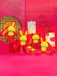 1pc Christmas Red Bunny Plush Toy Keychain Pull-Ear Plush Doll Bag Pendant Birthday Gift - Red - View 3