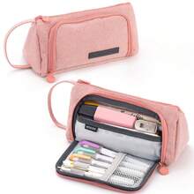 可愛的鉛筆盒學校文具袋筆盒,大容量辦公組織袋,適用於青少年女孩成人學生學校文具 - 粉色 - 查看 1