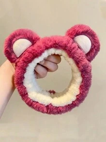 1pc Cute Bear Headband Hairband For Makeup, Skincare, Yoga, Sports, Shower; Adjustable Elastic Hair Tie, Suitable For Girls And Women - Burgundy - View 2
