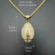 1pc Fashionable Full Diamond American Football Shaped Pendant Necklace, Zinc Alloy Material, Themed Creative Commemorative Gift - Yellow Gold - View 5