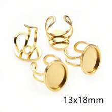 2入組圓形/橢圓形/正方形厚不銹鋼可調戒指托,蛋白石空底基座diy珠寶製作配件 - Thick Rings - 查看 18