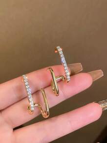 1pair Fashionable Personalized Design Luxury Rhinestone Earrings With European And American Style For Women's Daily Wear