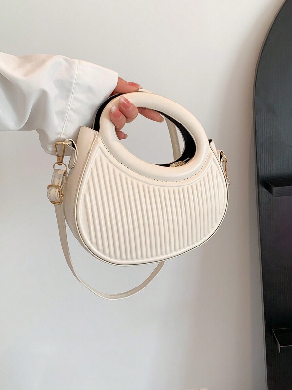 Fashionable Classic Niche Design Gentle Women's Commuting Date Shoulder Crossbody Bag Striped Embossed Handbag Fashionable Round Crossbody Bag Women's Double Handle Novel Wallet