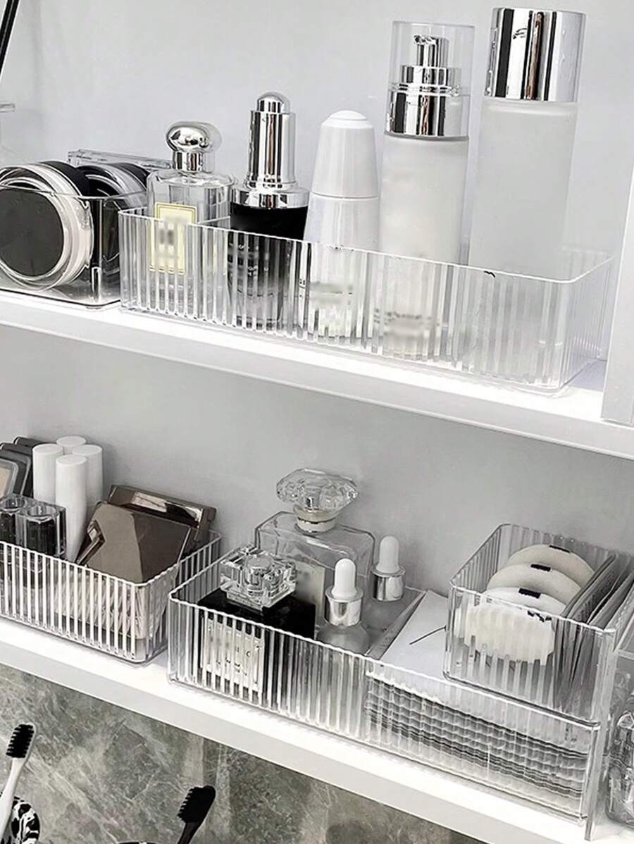 1 件装镜柜化妆品收纳盒桌面梳妆台护肤品口红珠宝浴室收纳架，适用于假日海滩、浴室收藏、卧室收藏，大容量 - 無色 - 查看 1