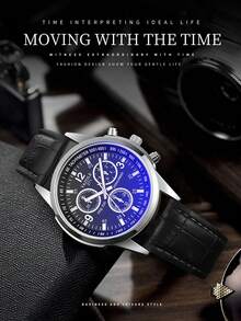 1只時尚男性pu皮革石英手錶 - 黑色 - 查看 3