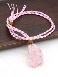 1條自然原石項鍊網袋編織繩鍊女式珠寶禮物2-3厘米