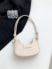 1入組迷你女孩蝴蝶裝飾pu實色肩背包 - 米色 - 查看 5