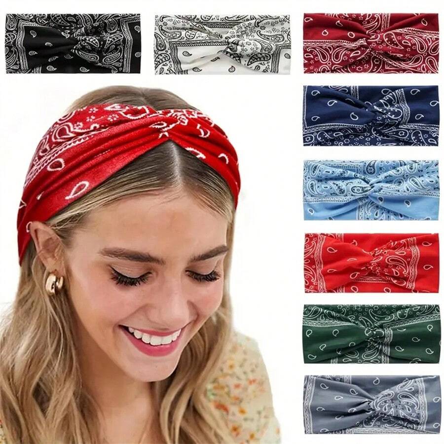 1pc Bohemian Paisley Print Crossed Headband, Wide Elastic Hairband, Sweet Sport Anti-Sweat Headband, Soft & Comfortable, For Women And Girls, Yoga And Running Boho,Gym Turban Headband Sweatband Fall Winter Hair Band Hair Accessories For Women For Vacation Outfits Woman Elegant Scarf Women Bandanas Soft Headwrap - Multicolor - View 1