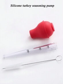 1只火雞注射器,帶有刷子和針頭,耐熱矽膠,用於烤肉涂抹和調味的燒烤工具 - 紅色 - 查看 1