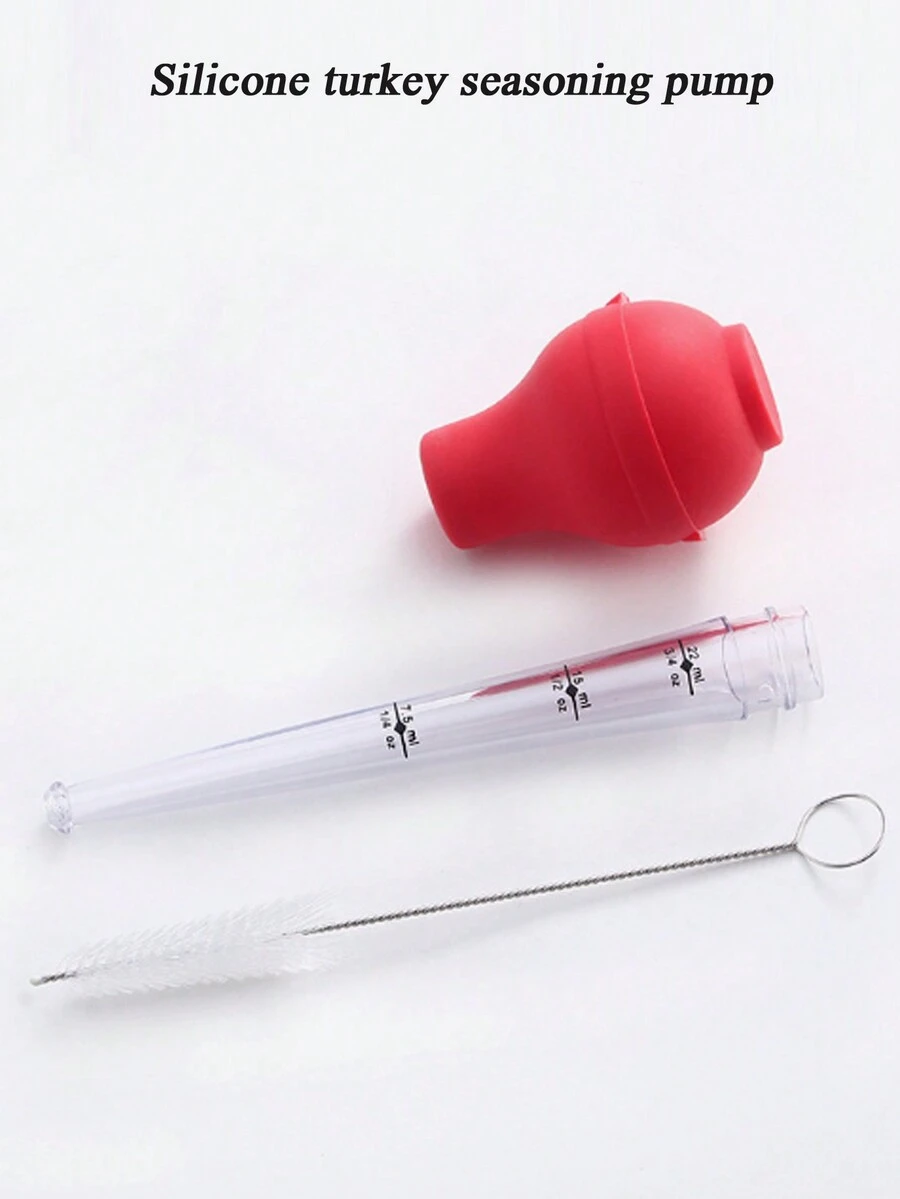 1只火雞注射器,帶有刷子和針頭,耐熱矽膠,用於烤肉涂抹和調味的燒烤工具 - 紅色 - 查看 1