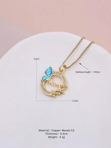 2023 New Design Luxury Plated Gold Cubic Zirconia Sparkling Butterfly Dog Eyes Moon Virgin Pendant Necklace Women Fashion  Jewelry - Blue - View 22