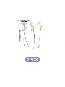 3入組金屬玫瑰和康乃馨設計中空書籤 - 銅色 - 查看 2