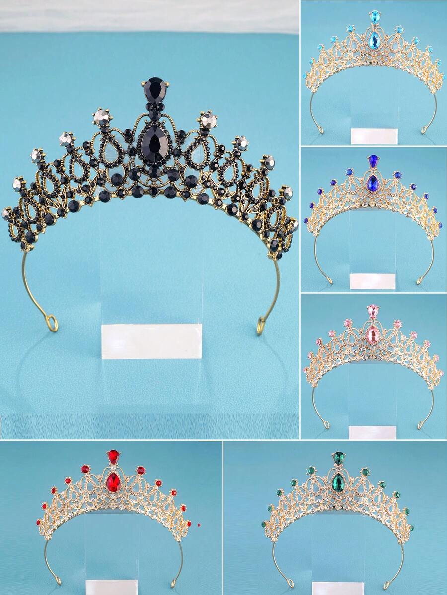 1件黑色水晶頭飾皇冠女士,優雅女皇頭飾適用於女孩生日婚禮舞會聖誕節派對 - 黑色 - 查看 1