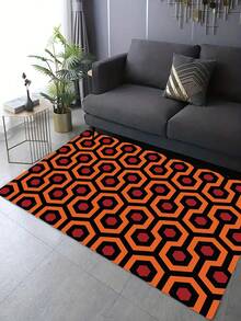 1入組聚酯棕色蜂窩幾何圖案地毯,適用於客廳家居裝飾