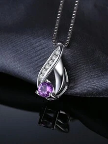JewelryPalace 1 Pieza Elegante Collar De Plata De Ley 925 Con Diseño De Infinito Y Exquisito Corte Redondo De Amatista Púrpura Natural Para Mujer, Para Fiestas, Citas O Regalo De Joyería Fina De Banquete - Morado - Ver 4