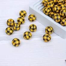 10 顆 16 毫米經典格子圖案圓形木珠適合 Diy 手鍊、項鍊、節日裝飾 - 16mm - 查看 11