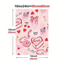 1入組情人節圖案藝術帆布海報,奢華的裝飾蛋糕、愛情紙條、心形棒棒糖在玫瑰和紅唇膏中創造繪畫效果,用於浴室、臥室、辦公室、客廳的牆壁藝術海報,不含相框 - 彩色 - 查看 6