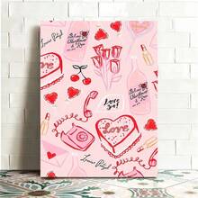 1入組情人節圖案藝術帆布海報,奢華的裝飾蛋糕、愛情紙條、心形棒棒糖在玫瑰和紅唇膏中創造繪畫效果,用於浴室、臥室、辦公室、客廳的牆壁藝術海報,不含相框 - 彩色 - 查看 3