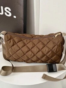 1個時尚鑽石拼接羽絨女孩肩背包,大容量 - 咖啡棕 - 查看 1