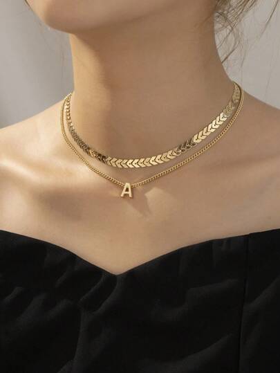 1pc Fashionable Minimalist Letter Pendant Necklace