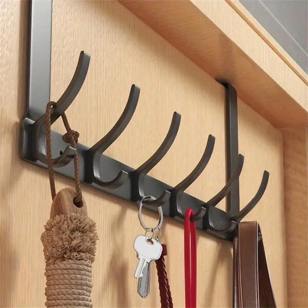 Maximize Your Space With 1pc Over The Door Hooks - 6 Hooks Space Aluminum Door Hanger Wall Mounted Coat Rack For Hanging Clothes, Hats, And Towels!