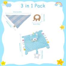 禮物,毯子,嬰兒襁褓毯,新生兒禮物,男嬰毯子,3 件套帶磨牙環和圍兜的紋理毯子,可愛的新生兒禮物（26*26 厘米,藍色） - 藍色 - 查看 6