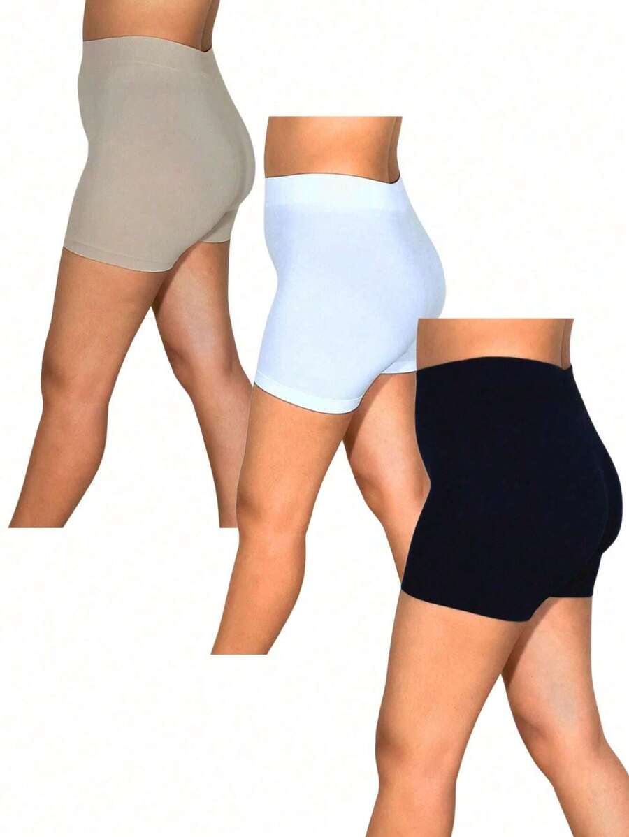 3 WOMEN'S LYCRA SHORTS - BLACK aND WHITE aND BEIGE - View 1