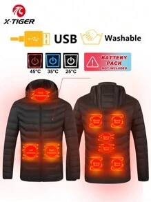 9區加熱保暖拉鍊連帽外套,usb電熱外套,3種加熱模式,秋冬戶外服,送禮 - 黑色 - 查看 1