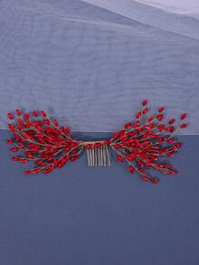 1個新娘髮梳,手工編織鑲嵌鑽石髮飾,適用於婚禮 - 綠色 - 查看 2