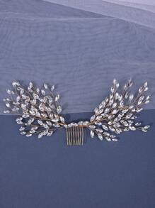 1個新娘髮梳,手工編織鑲嵌鑽石髮飾,適用於婚禮 - 綠色 - 查看 6