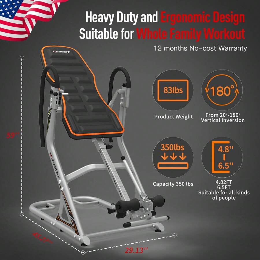 HARISON Heavy Duty Inversion Table For Back Pain Relief 350 LBS
