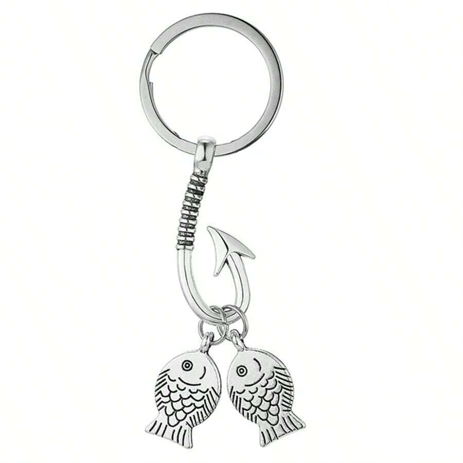 1pc Fashionable Fishhook Element Keychain As A Birthday Gift For Fishing Lover Made In Simple And Popular Style As A Father's Day Gift - Black and White - View 1