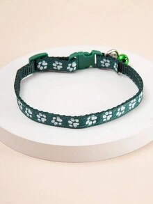 1pc Paw Print Pet Collar With Removable Bell Adjustable 7.4-12.6in Fit For Cats Or Dogs Within 5kg - Green - View 3
