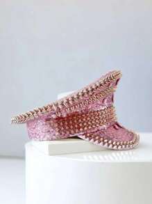 男女通用嘻哈摇滚朋克风格粉色铆钉高顶礼帽，蒸汽时尚个性化朋克新娘帽 - 粉色 - 查看 3