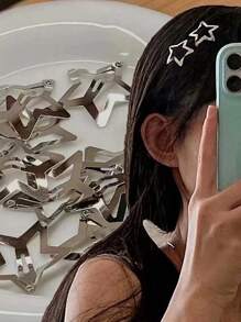 18 件/套女孩金色 Bb 夹可爱星形发夹，适合日常使用，星形发夹 2000 年代 Y2K 按扣发夹防滑星形发饰银色金属发夹适合女孩女士街头头饰 - 彩色 - 查看 9